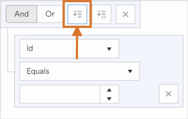 Interface showing options to add conditions with dropdown menus for filtering data.